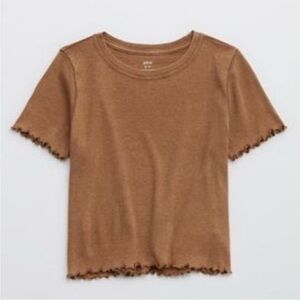 Aerie ribbed lettuce trim baby tee top women’s size medium brown cropped